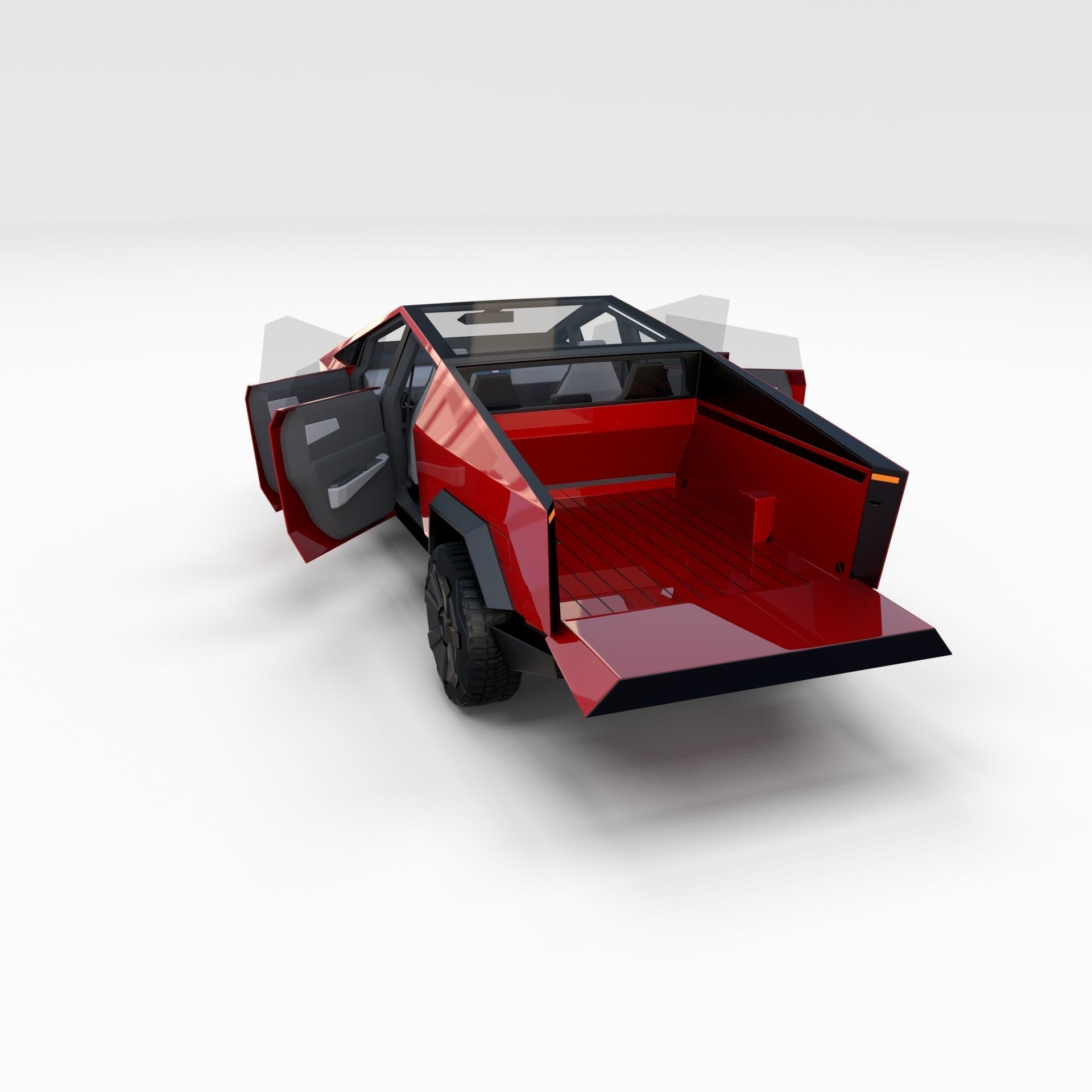 Tesla Cybertruck with chassis and interior Red 3D model_20