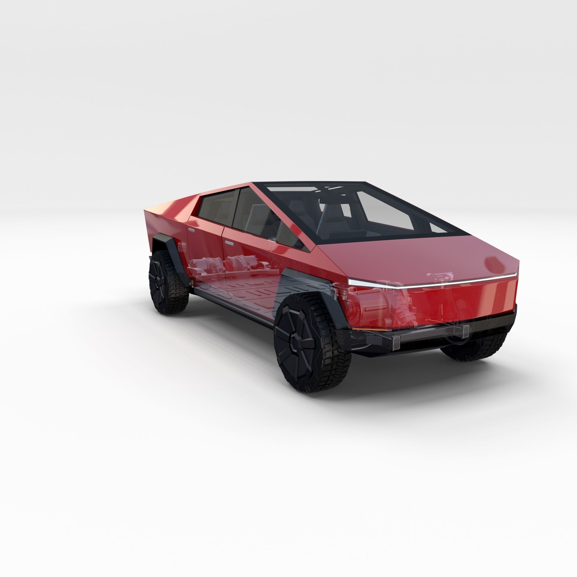 Tesla Cybertruck with chassis and interior Red 3D model_44