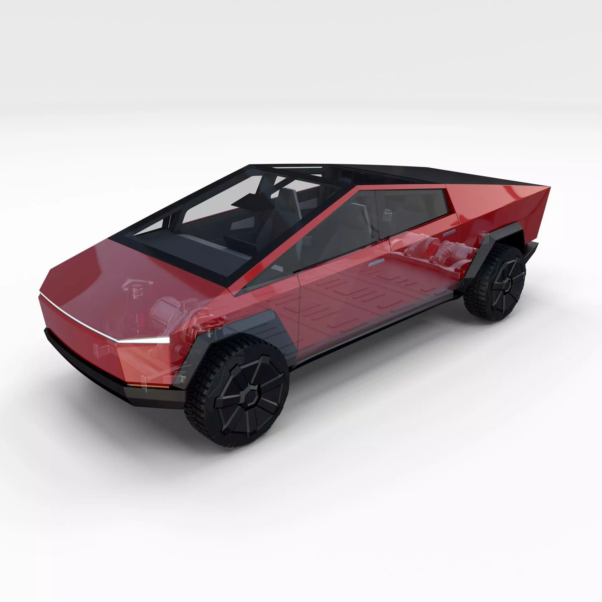 Tesla Cybertruck with chassis and interior Red 3D model_0