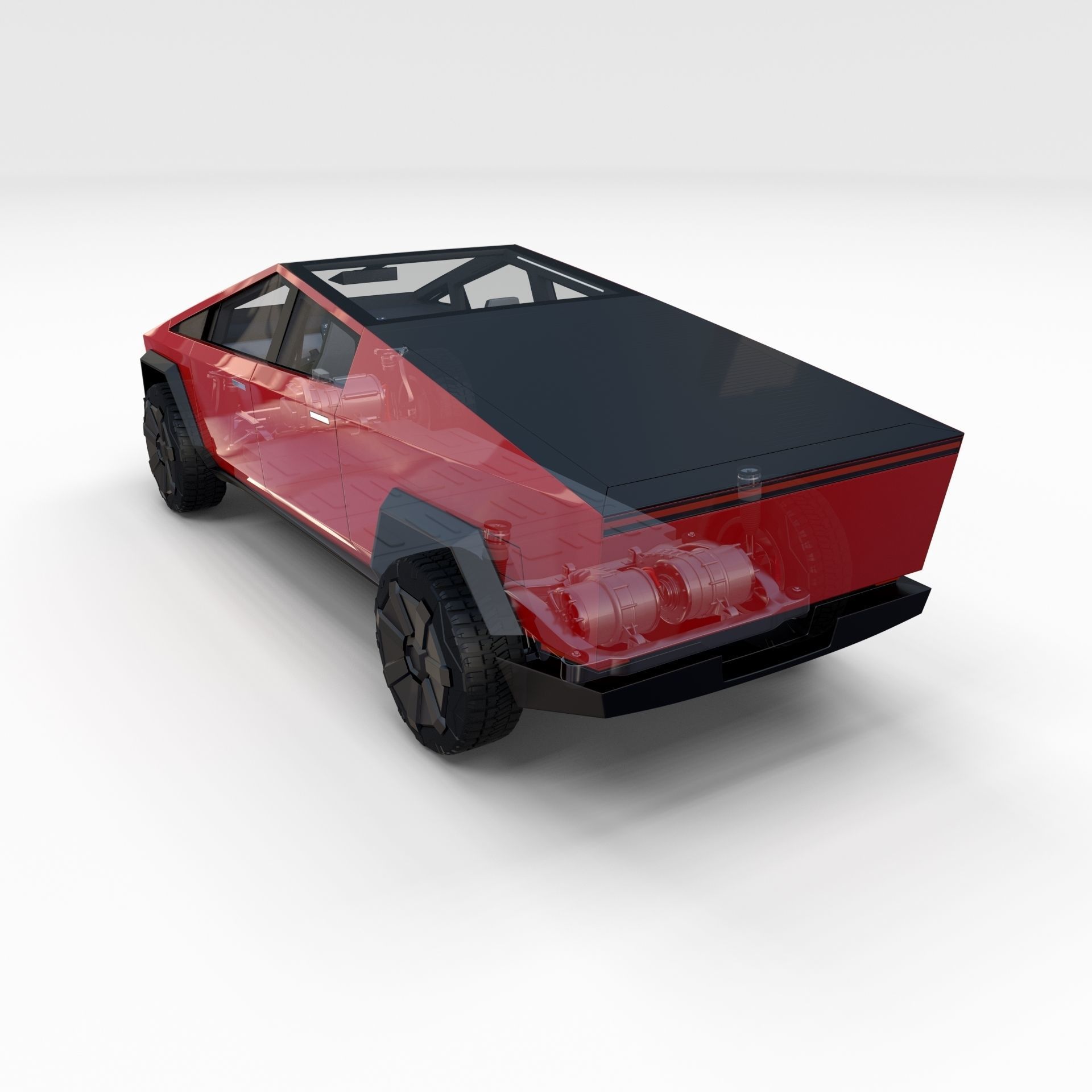 Tesla Cybertruck with chassis and interior Red 3D model_50