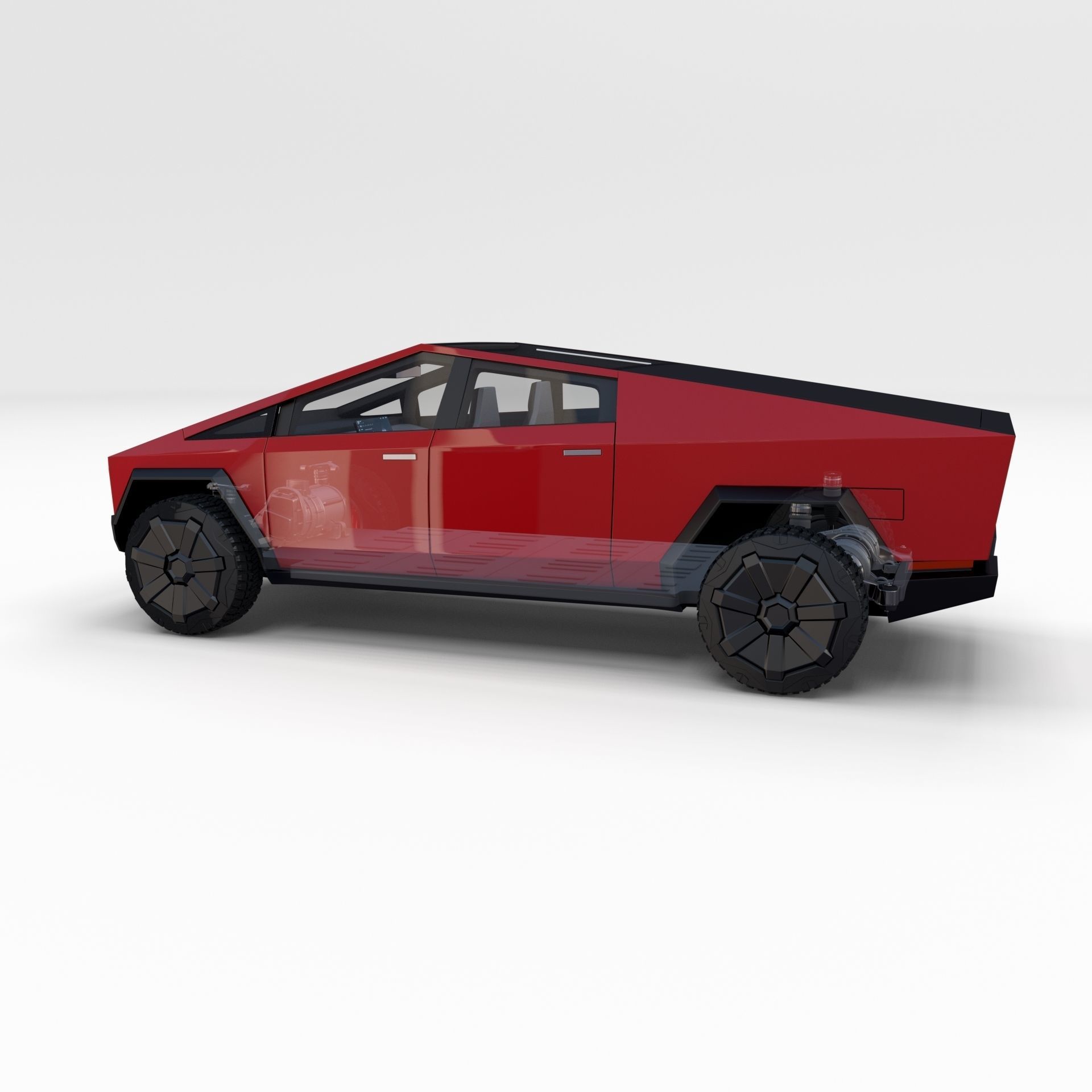 Tesla Cybertruck with chassis and interior Red 3D model_41