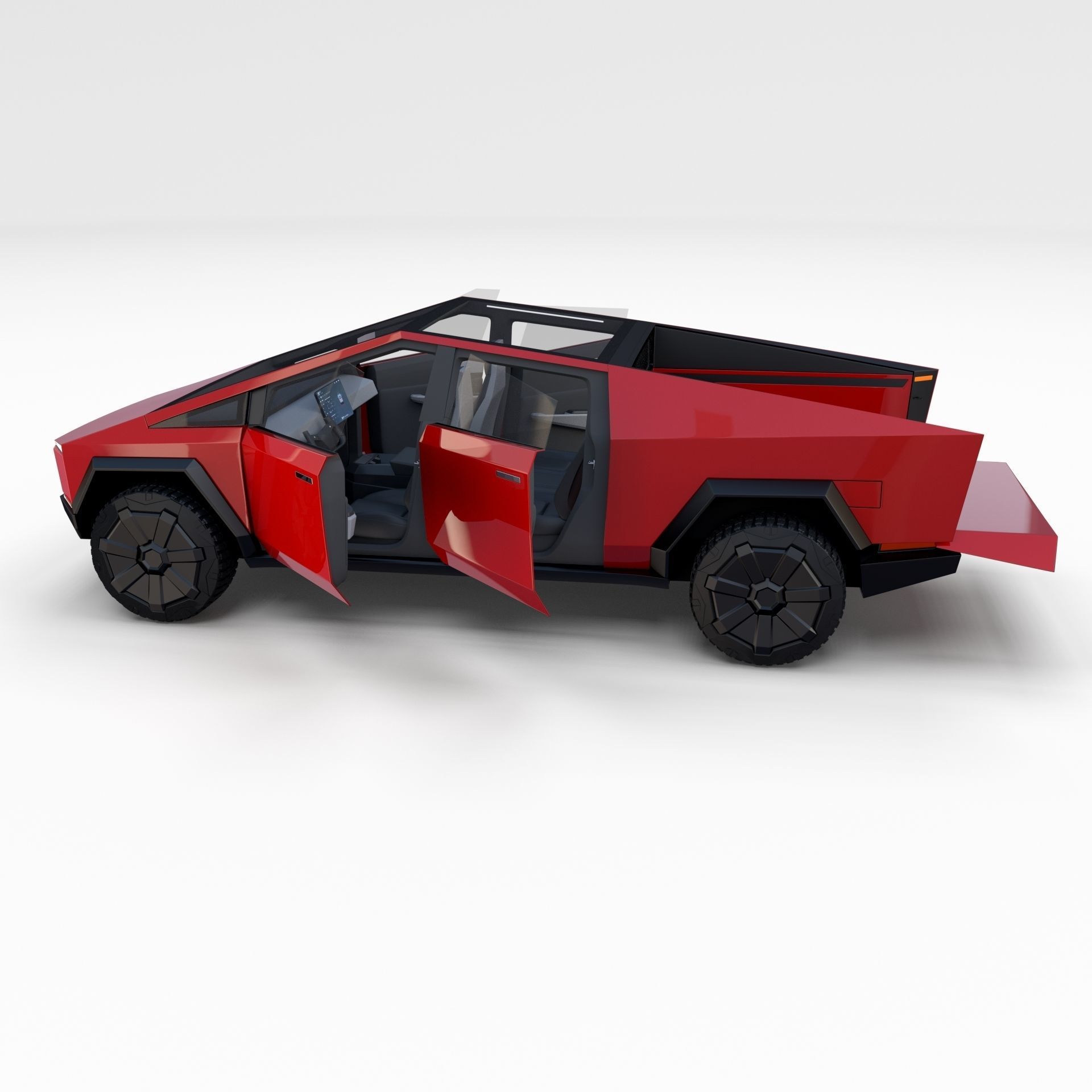 Tesla Cybertruck with chassis and interior Red 3D model_19