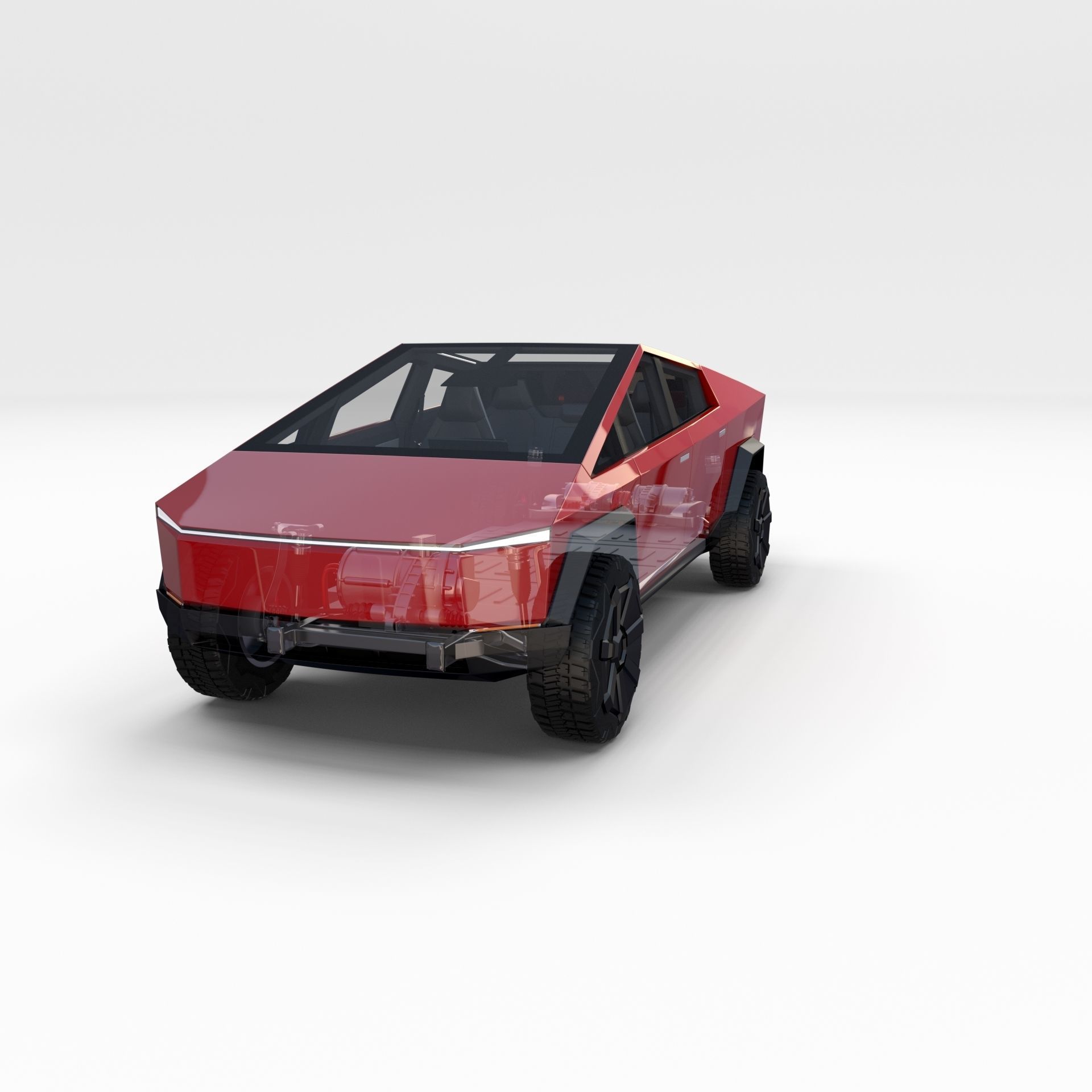 Tesla Cybertruck with chassis and interior Red 3D model_40