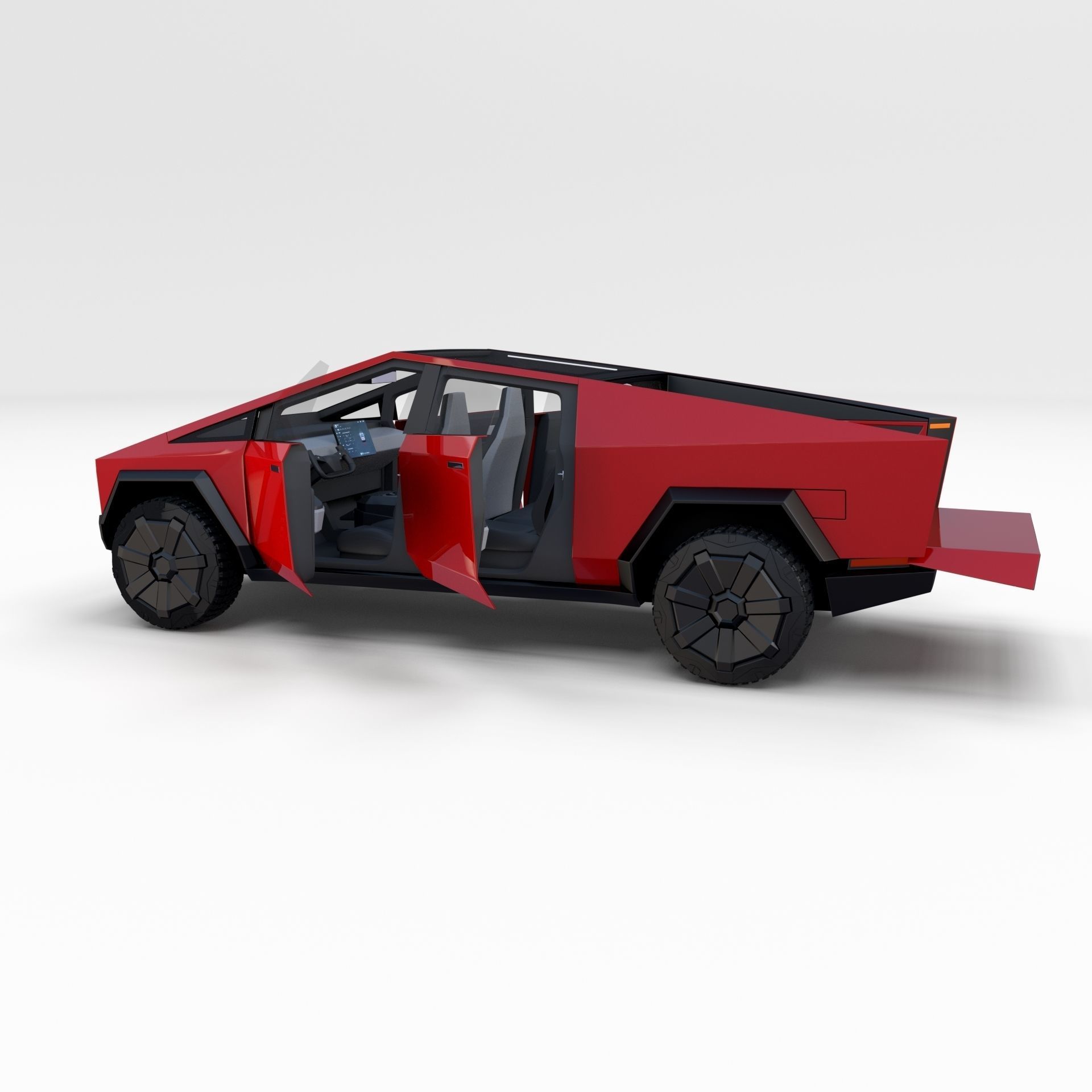 Tesla Cybertruck with chassis and interior Red 3D model_17