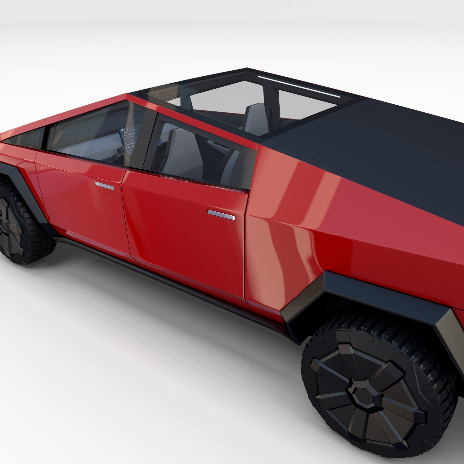 Tesla Cybertruck with chassis and interior Red 3D model_12