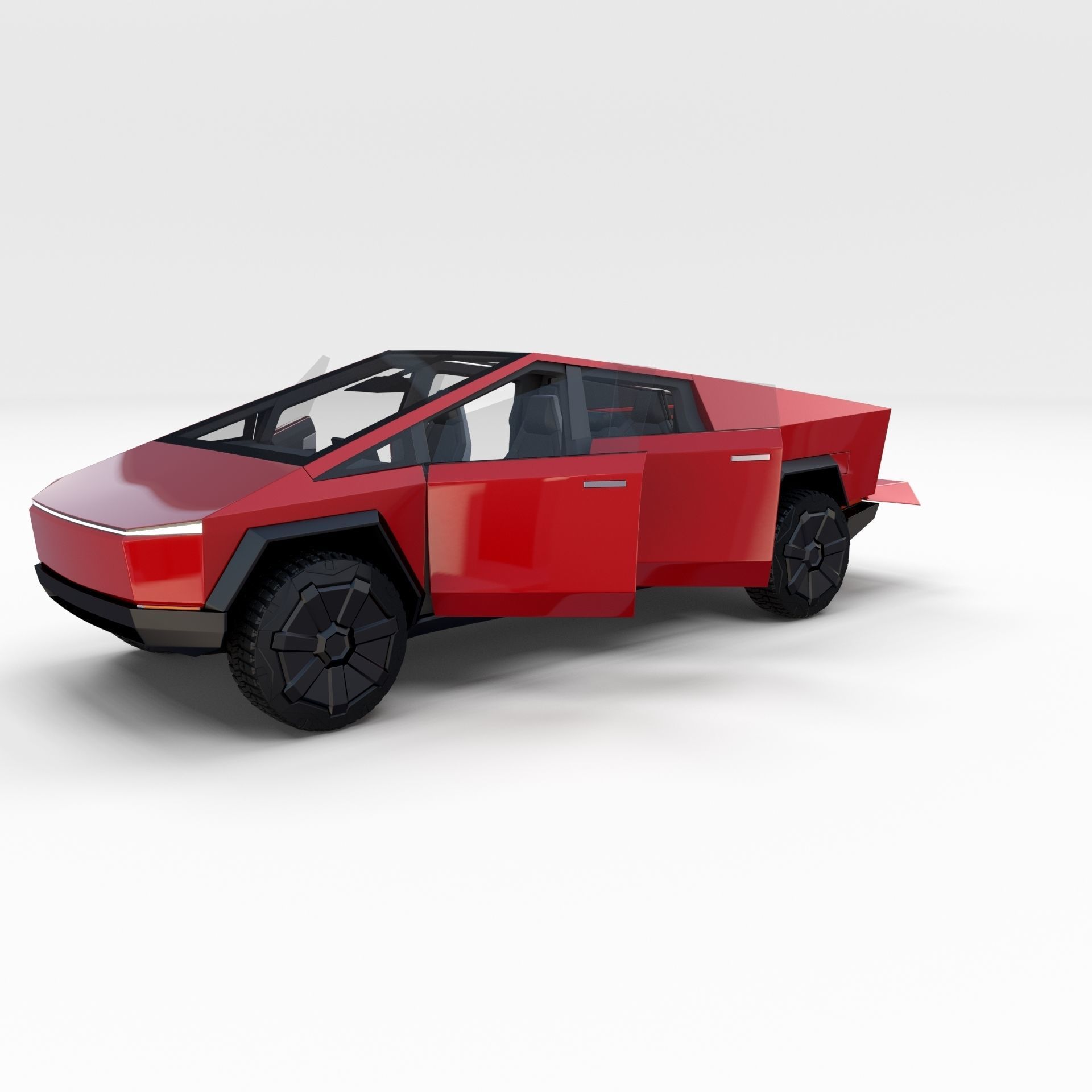 Tesla Cybertruck with chassis and interior Red 3D model_16