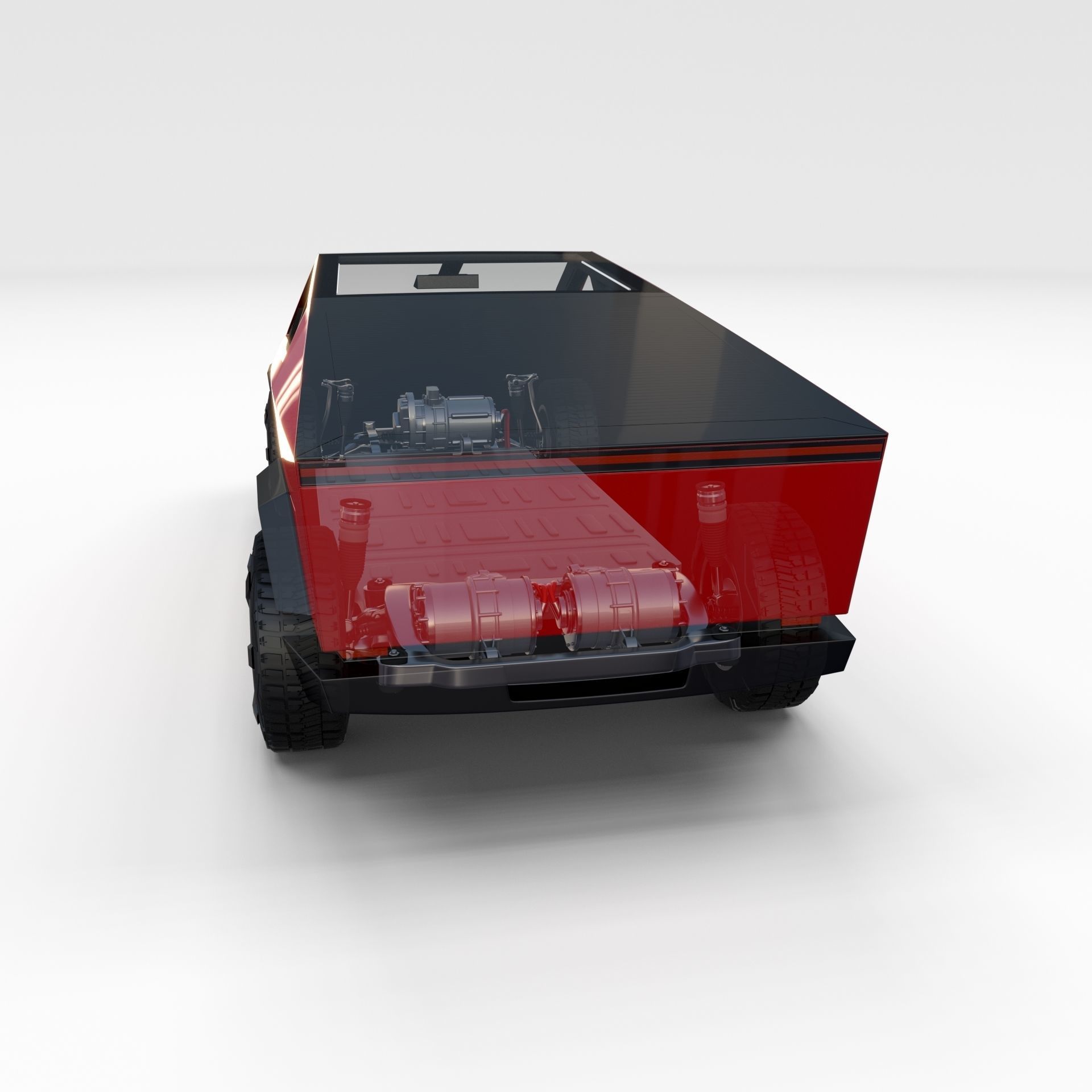 Tesla Cybertruck with chassis and interior Red 3D model_48