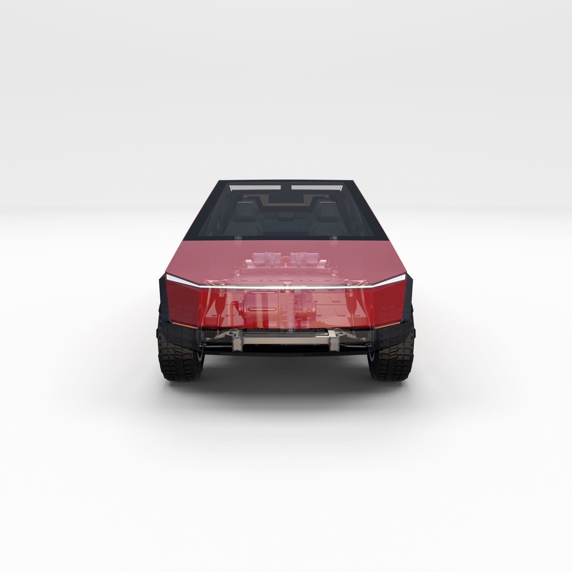 Tesla Cybertruck with chassis and interior Red 3D model_39