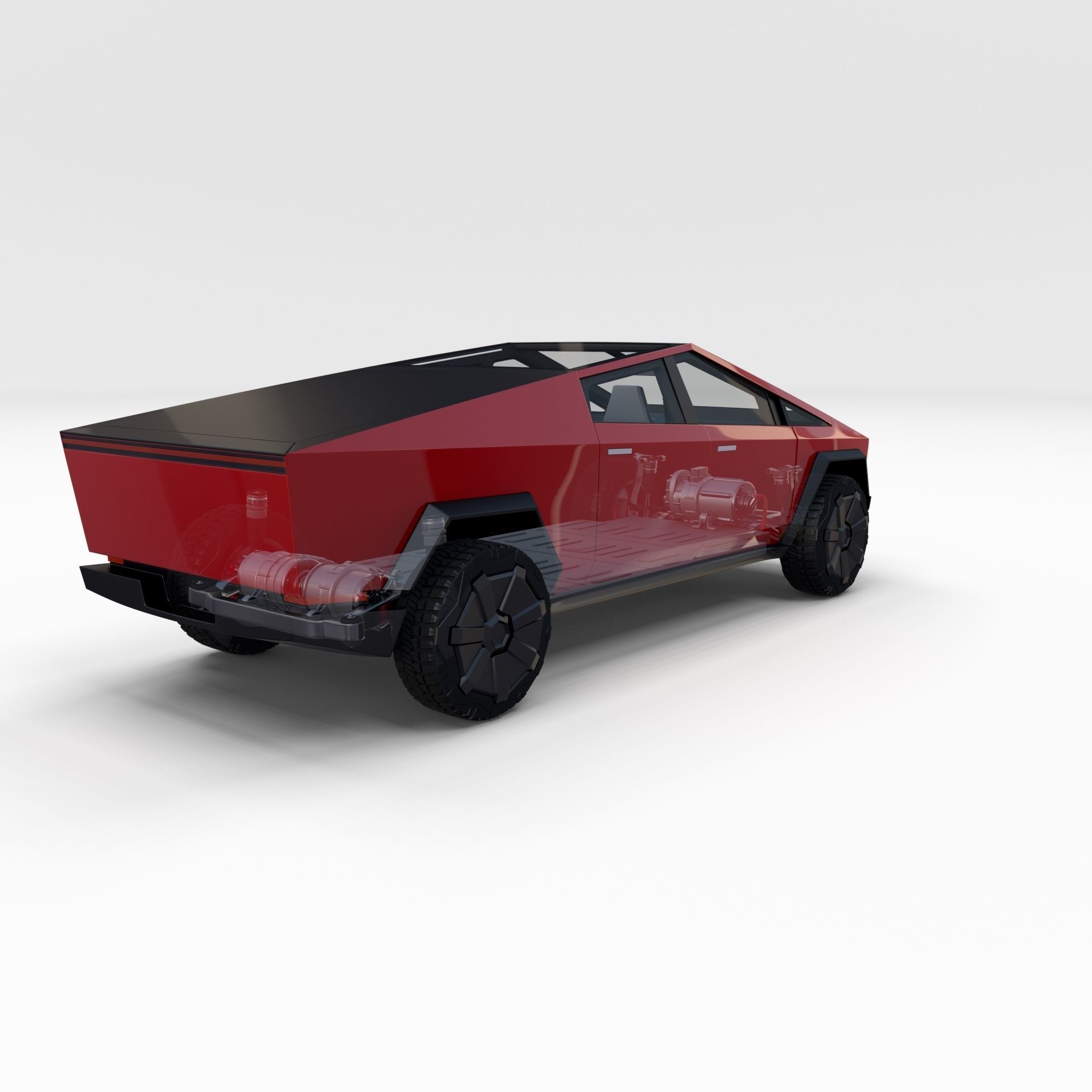 Tesla Cybertruck with chassis and interior Red 3D model_43