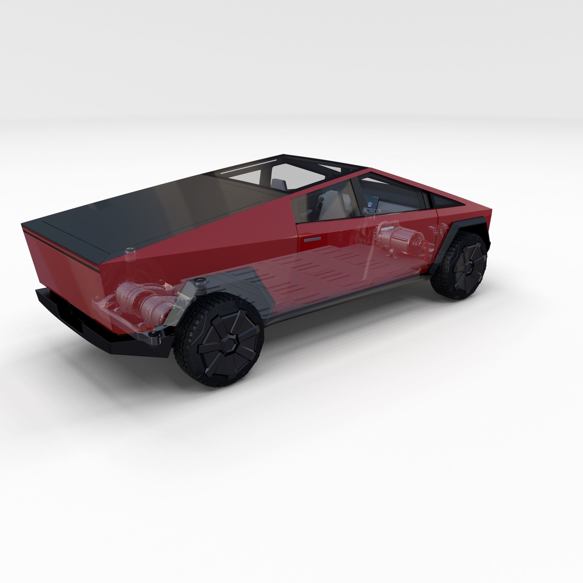 Tesla Cybertruck with chassis and interior Red 3D model_46