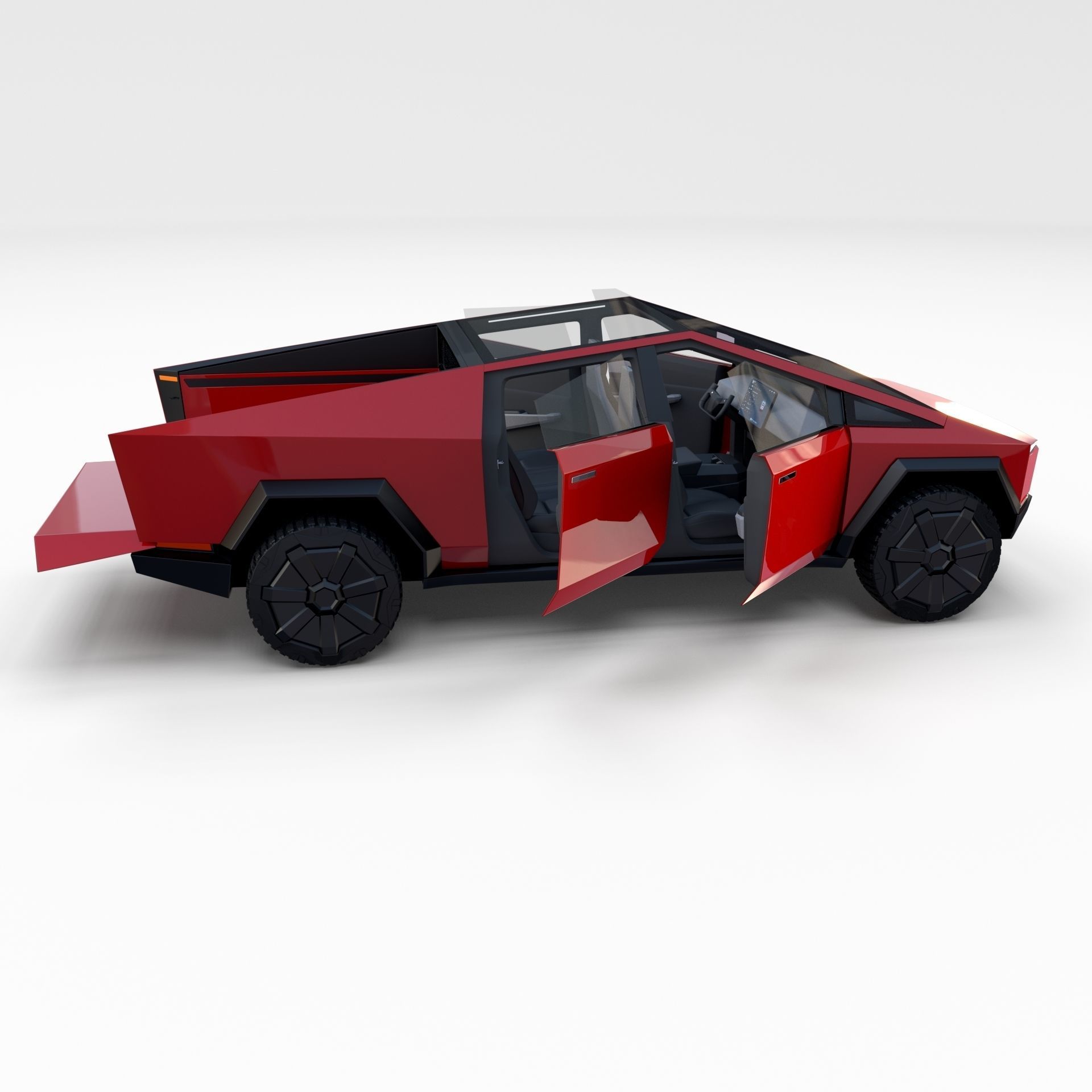 Tesla Cybertruck with chassis and interior Red 3D model_21