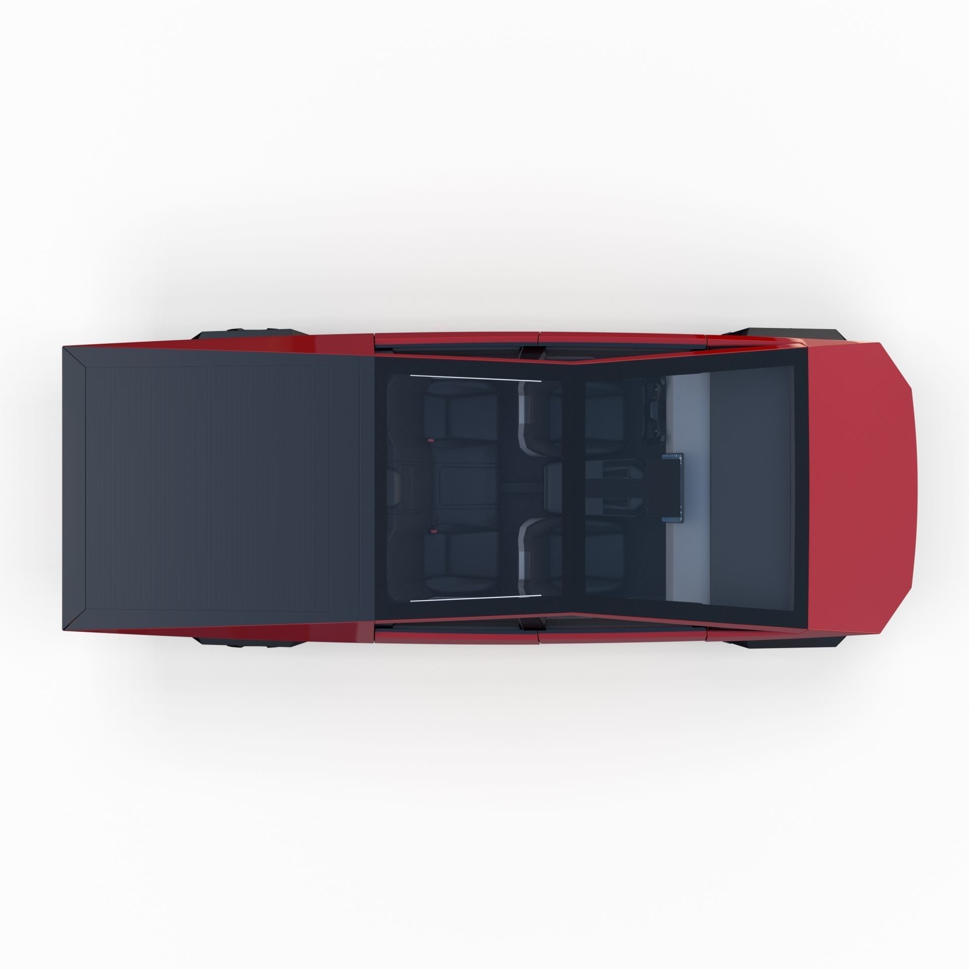 Tesla Cybertruck with chassis and interior Red 3D model_10
