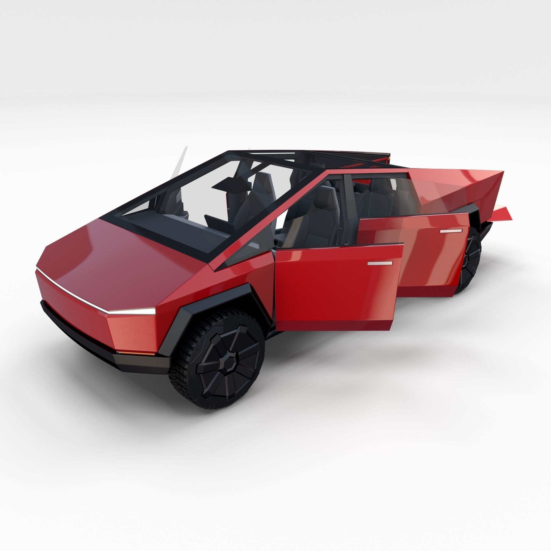 Tesla Cybertruck with chassis and interior Red 3D model_3