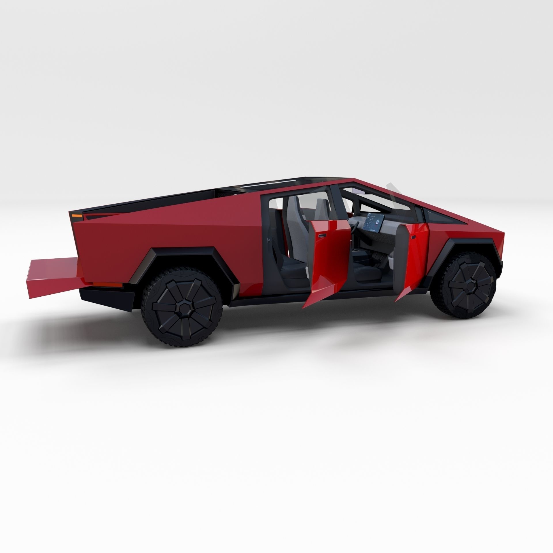 Tesla Cybertruck with chassis and interior Red 3D model_18