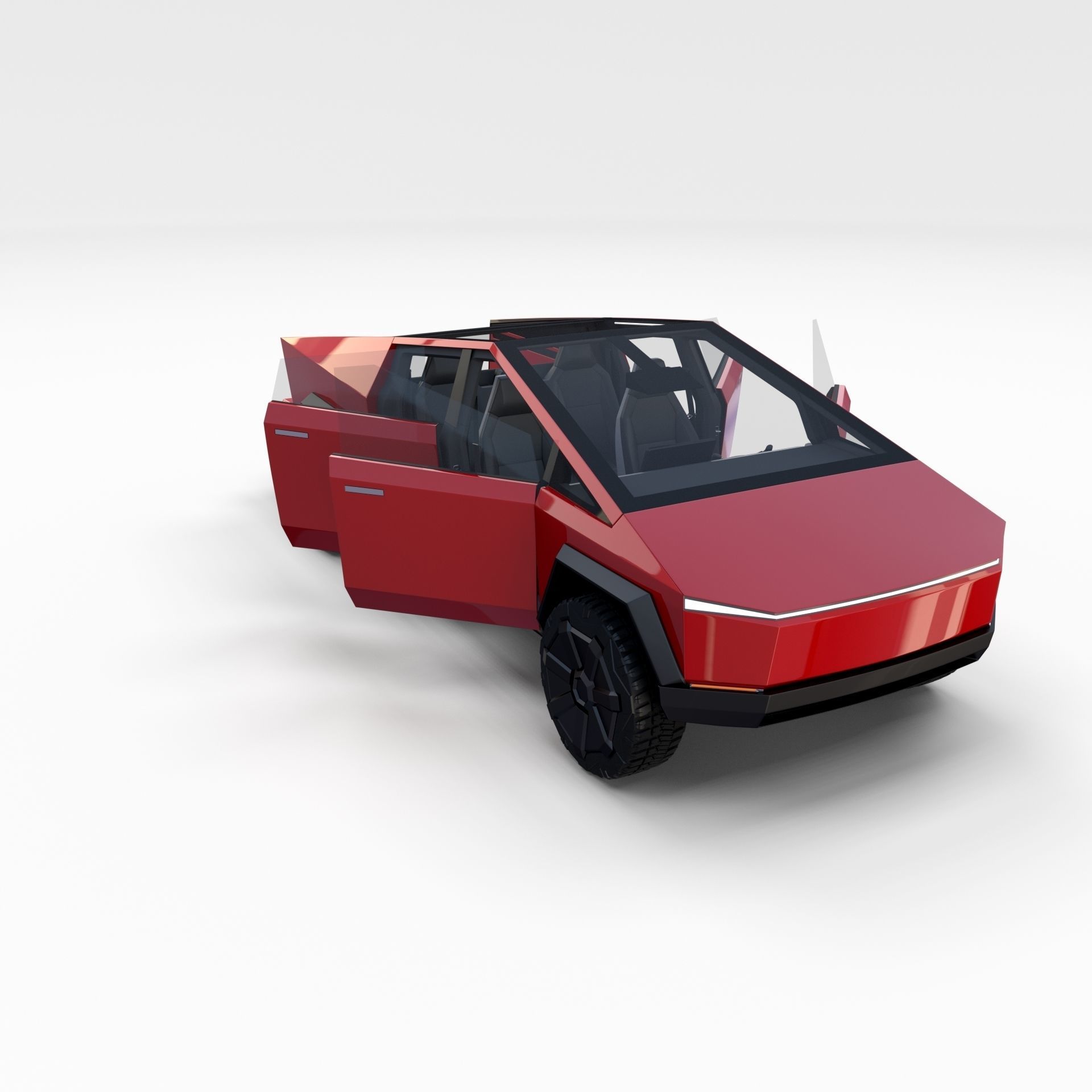 Tesla Cybertruck with chassis and interior Red 3D model_22