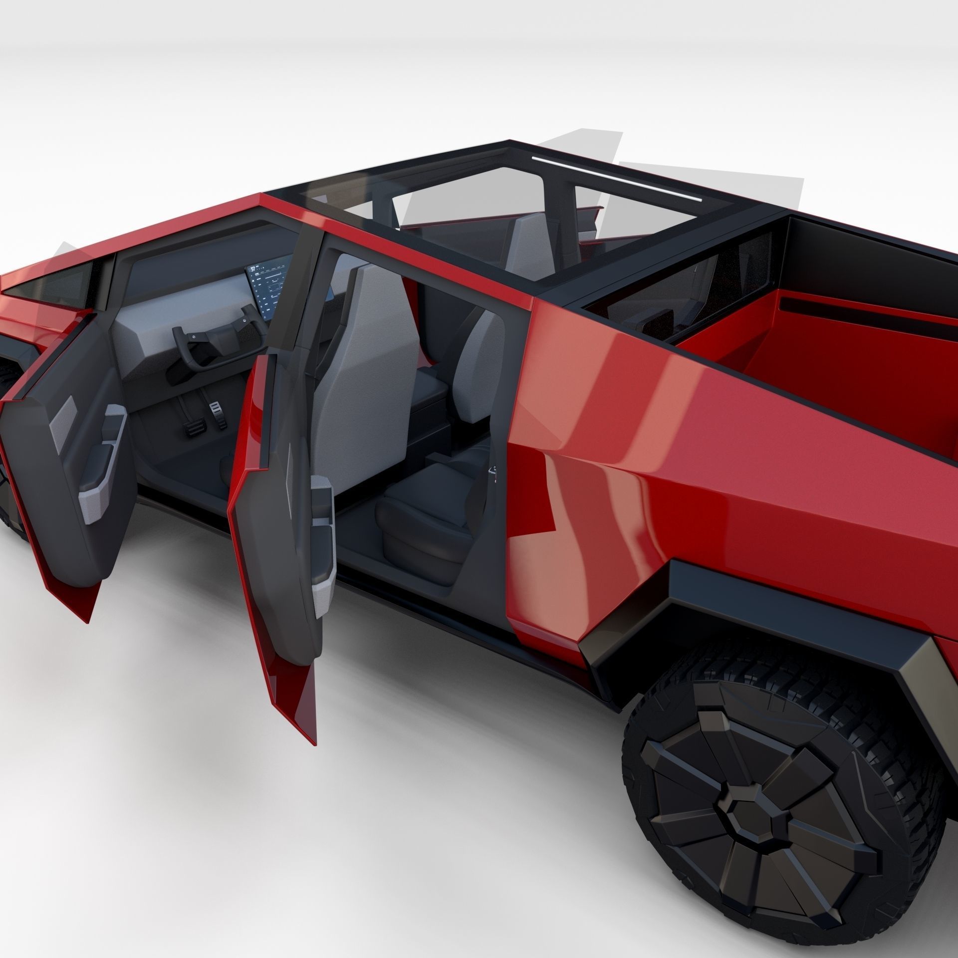 Tesla Cybertruck with chassis and interior Red 3D model_24