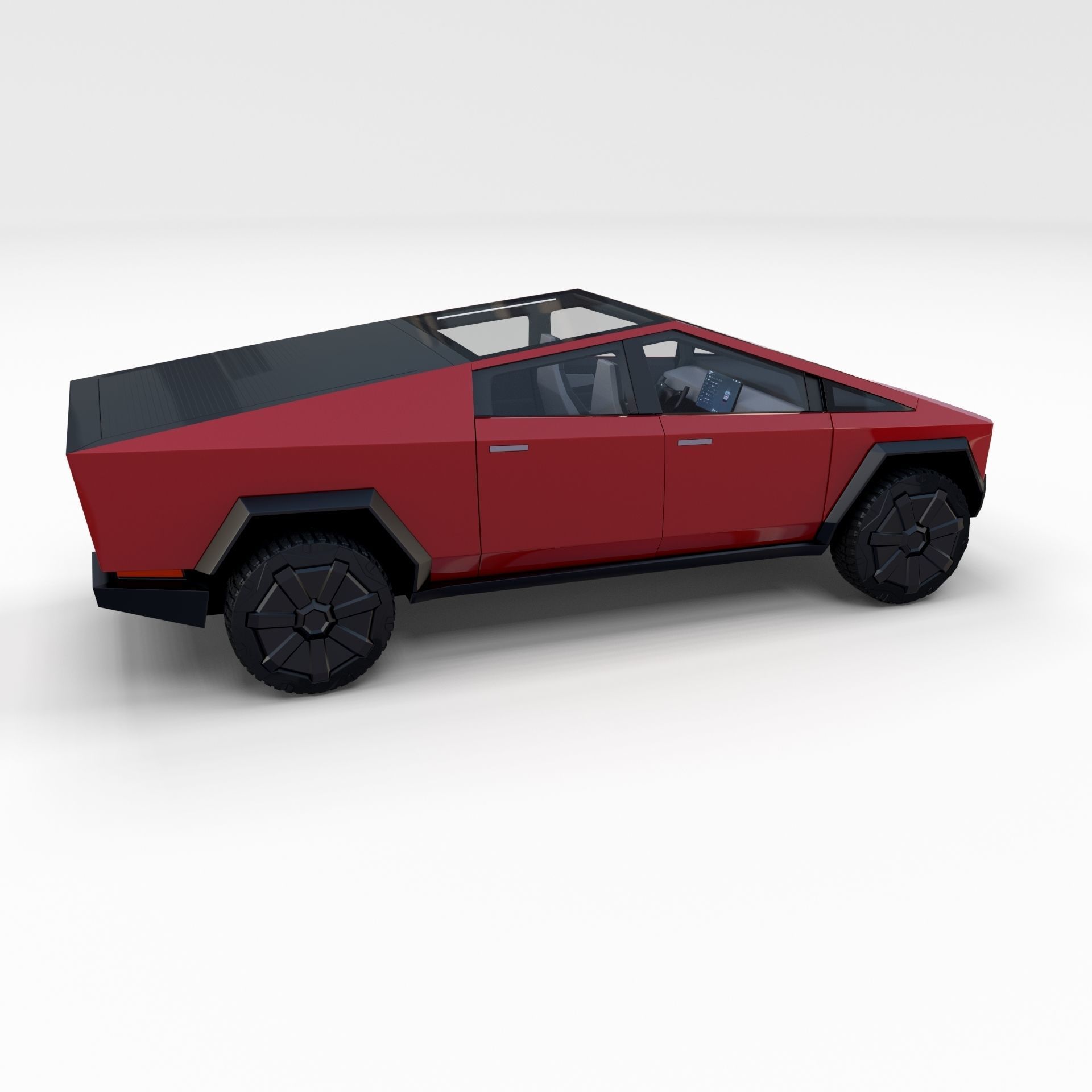 Tesla Cybertruck with chassis and interior Red 3D model_8