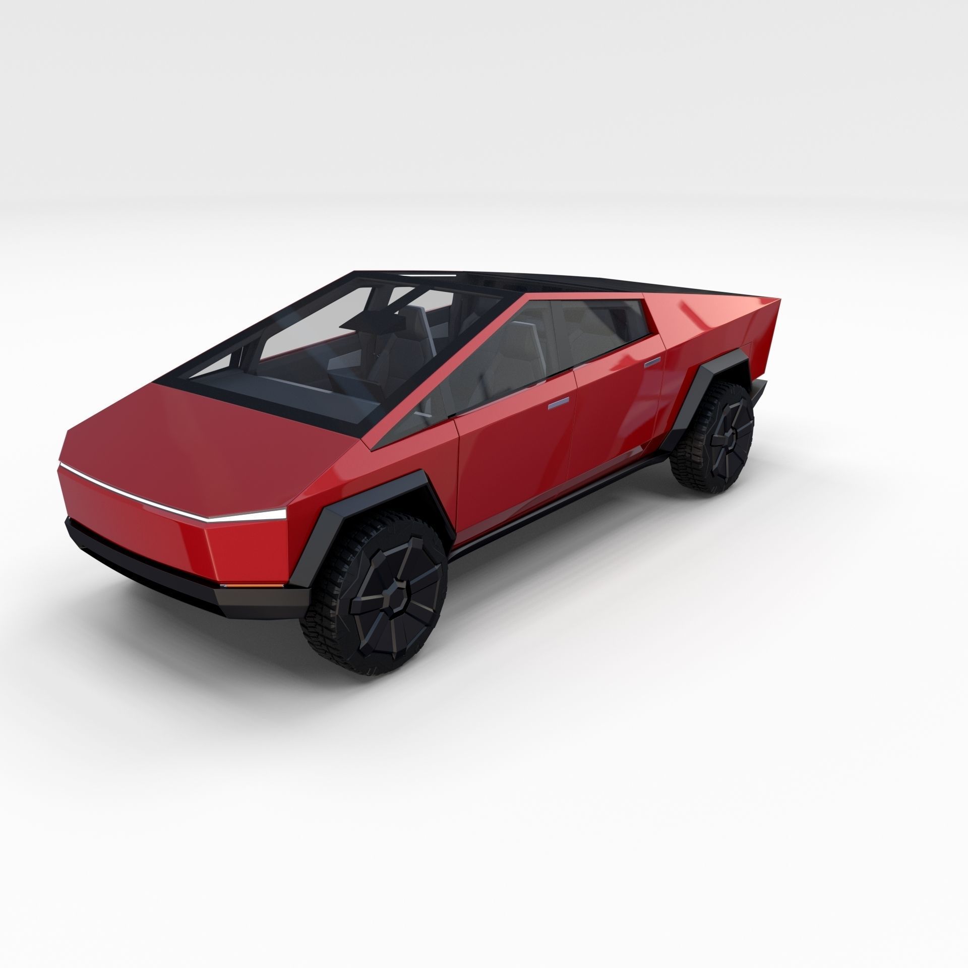 Tesla Cybertruck with chassis and interior Red 3D model_7