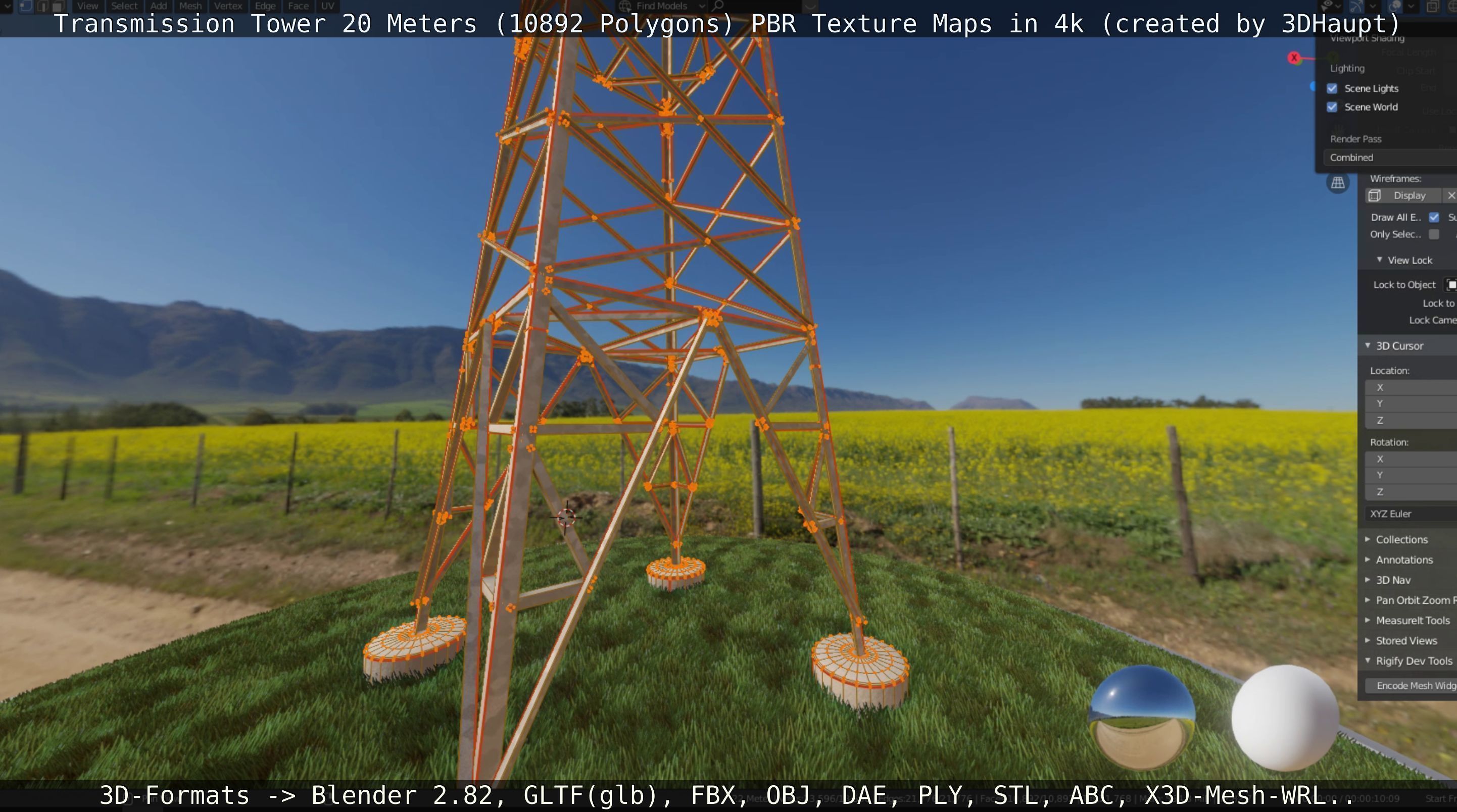 Transmission Tower 22 Meter Low-poly 3D model_6