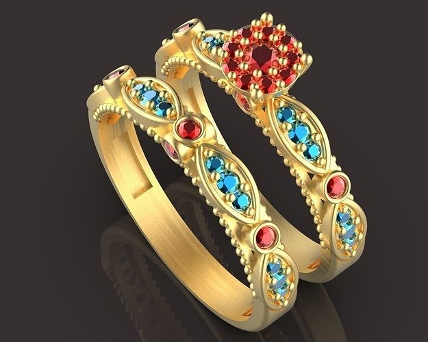 Engagement ring and back ring Silver Gold  Print 3D print model