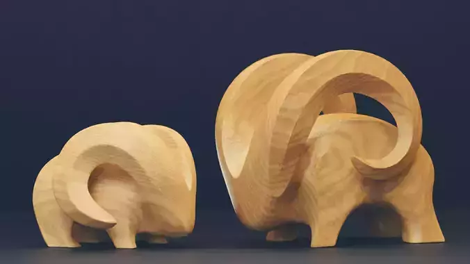 Modern abstract pair of goats sculpture 016 Low-poly 3D model
