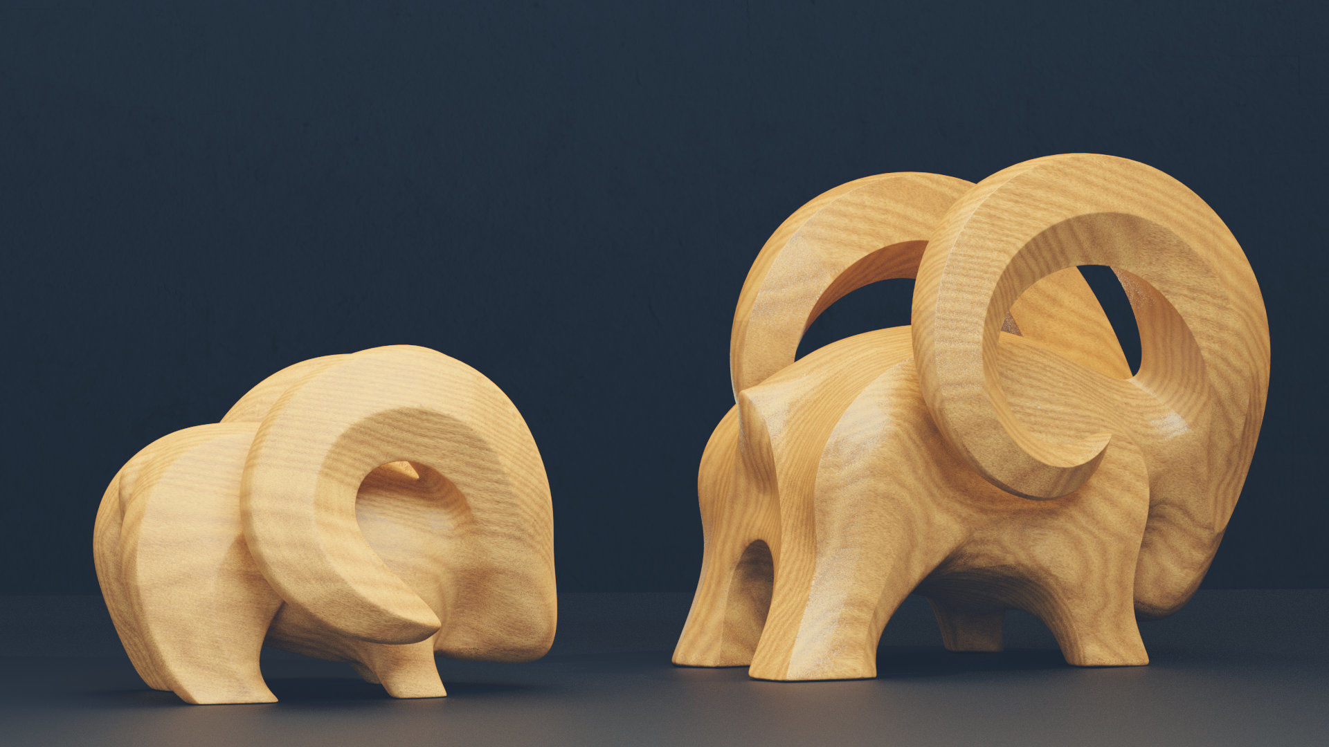 Modern abstract pair of goats sculpture 016 Low-poly 3D model_2