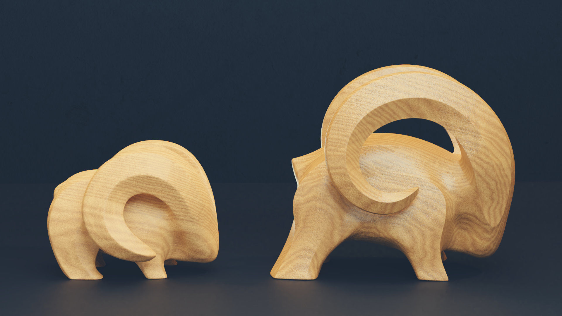 Modern abstract pair of goats sculpture 016 Low-poly 3D model_4