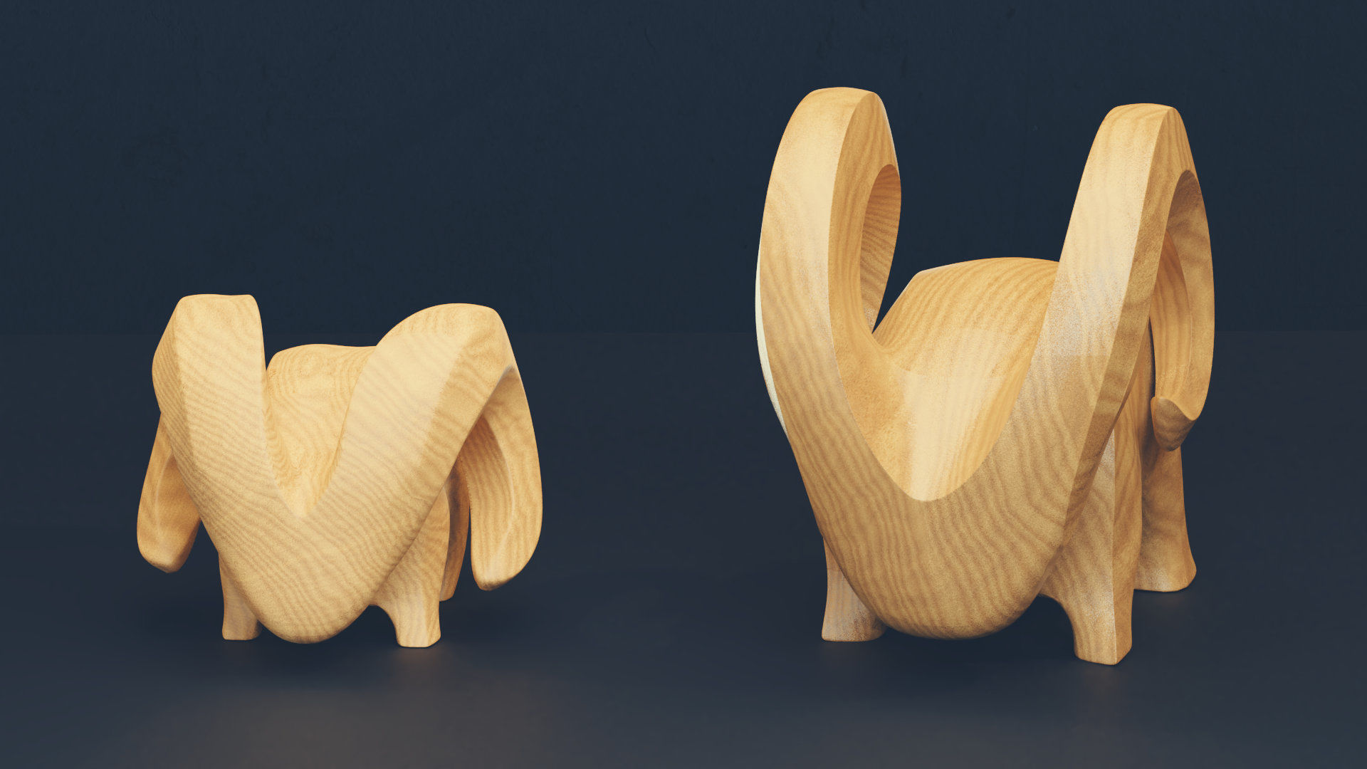 Modern abstract pair of goats sculpture 016 Low-poly 3D model_5