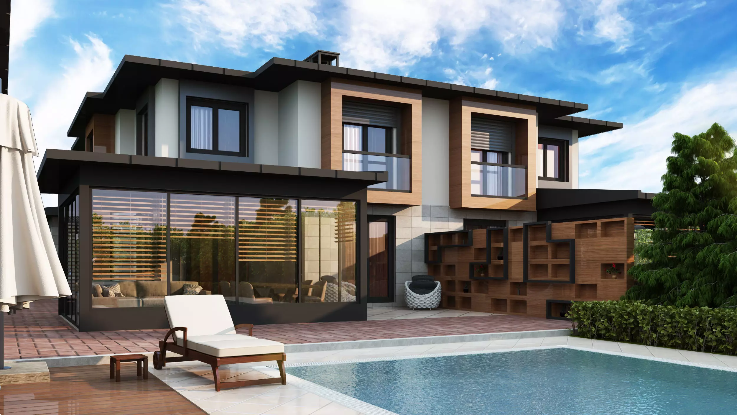 twin two-storey pool villa 3D model_0