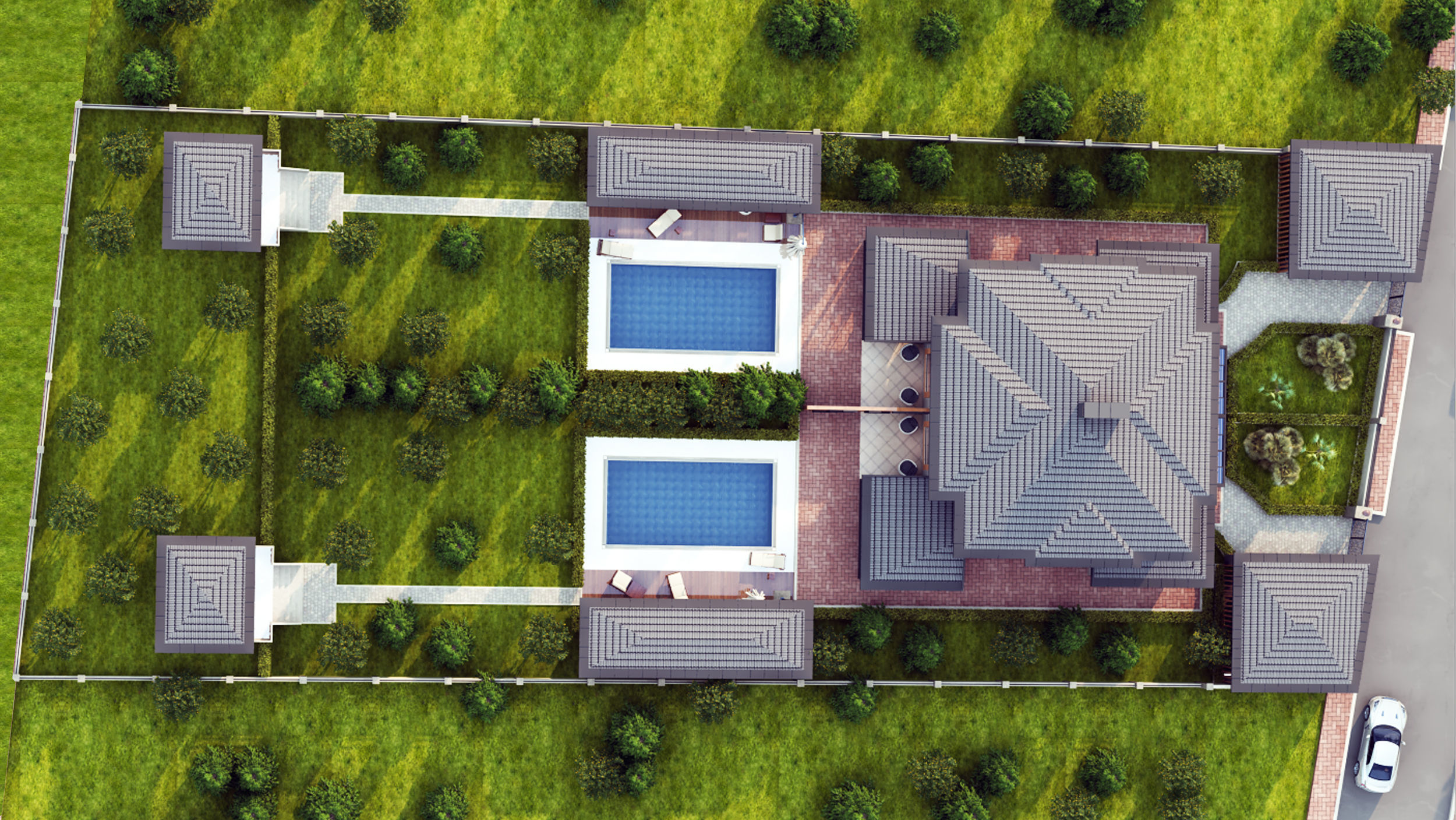 twin two-storey pool villa 3D model_2