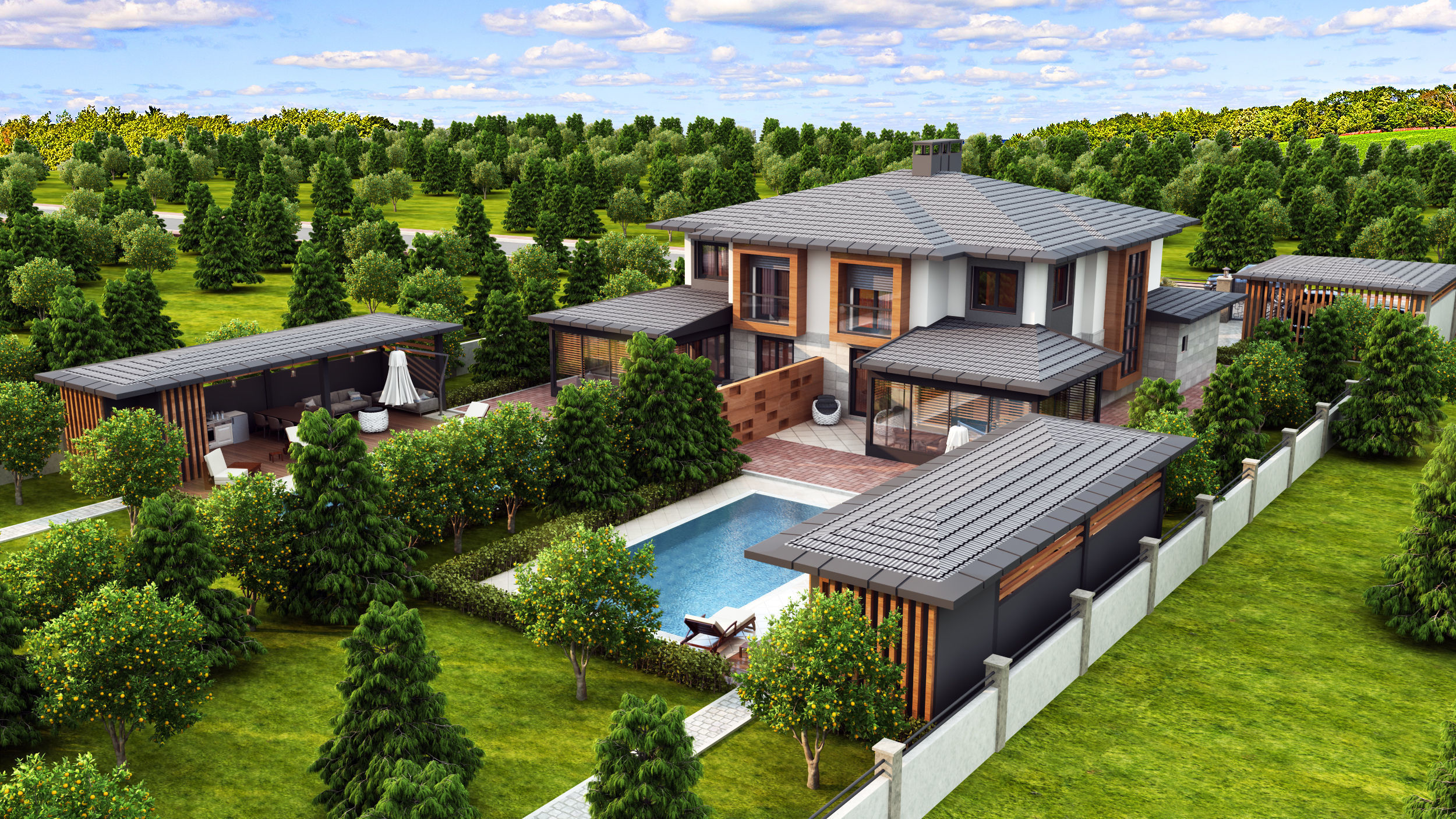 twin two-storey pool villa 3D model_5