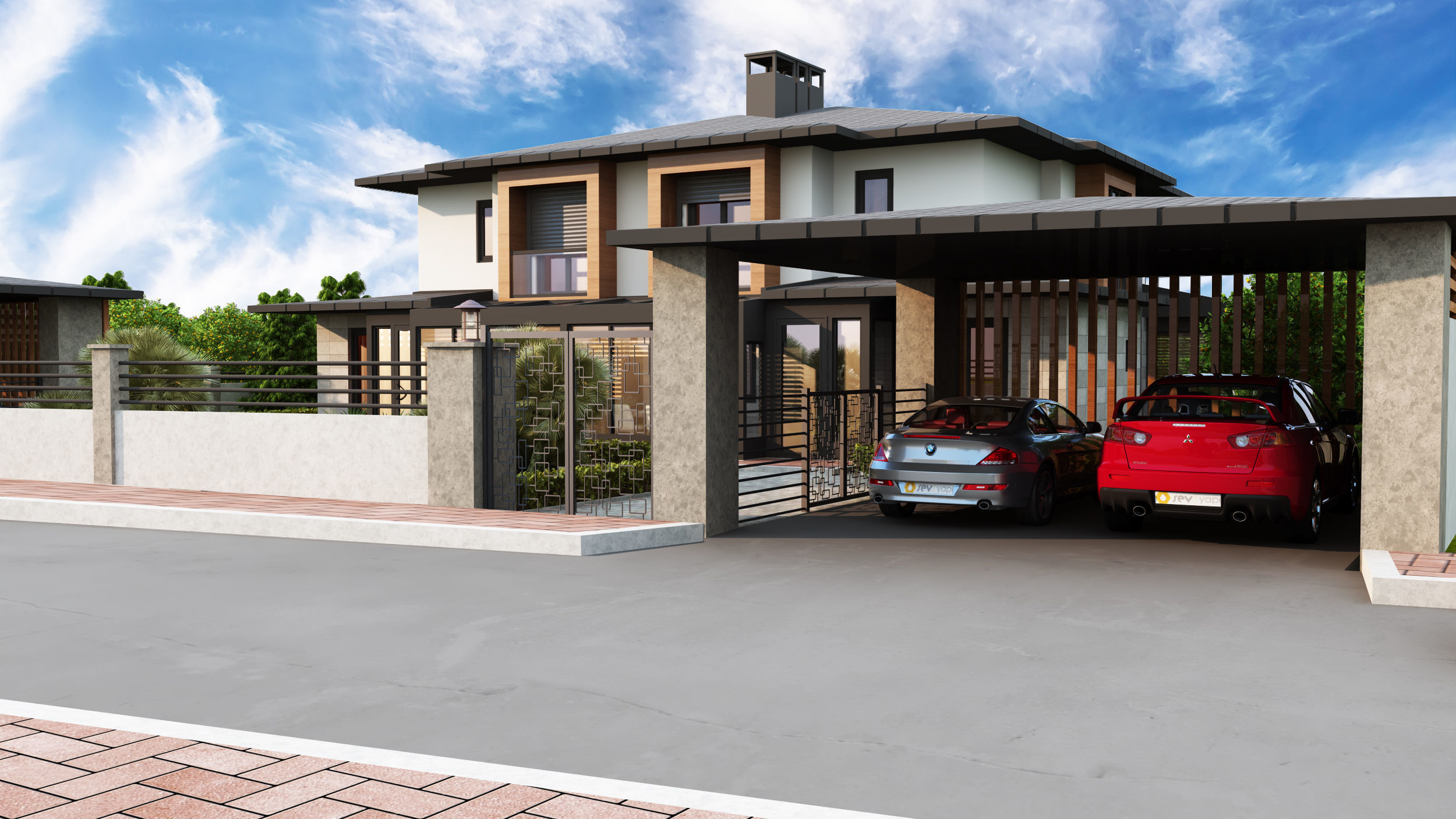 twin two-storey pool villa 3D model_1
