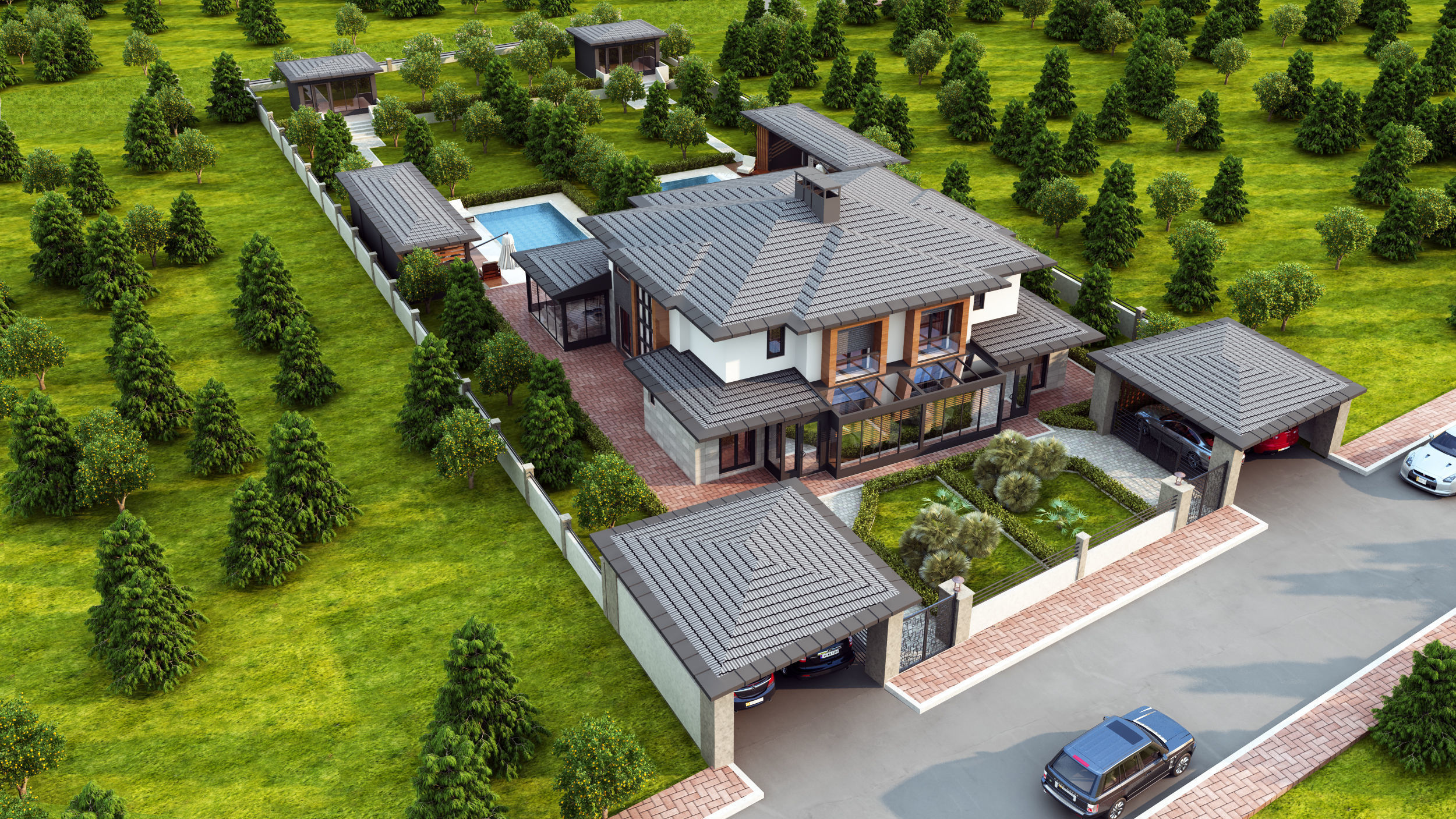 twin two-storey pool villa 3D model_4