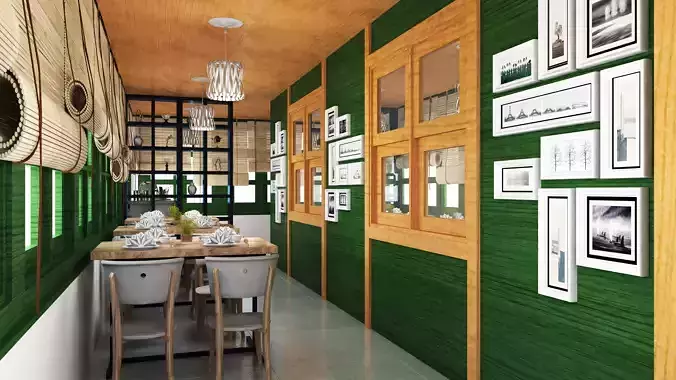 interior cafe restaurant with fireplace