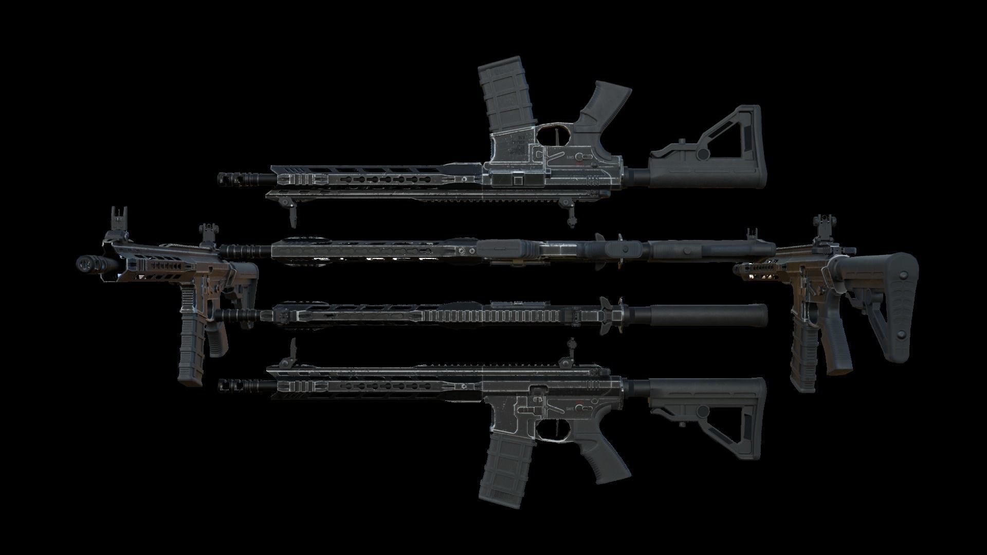 Modular Combat Rifle-Carbine Variant Low-poly 3D model_10