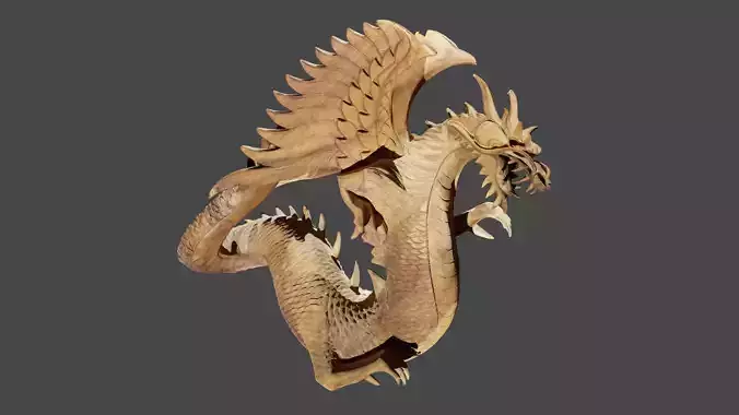 Dragon wooden sculpture of Low-poly 3D model