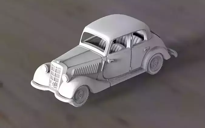 mercedes old truck in concrete parking lot 3D print model
