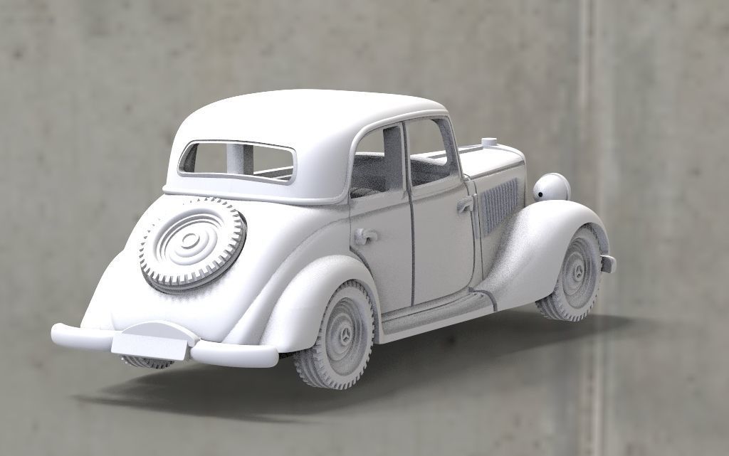 mercedes old truck in concrete parking lot 3D print model_4