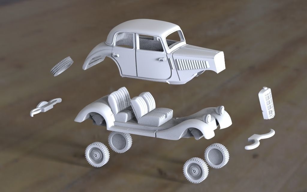 mercedes old truck in concrete parking lot 3D print model_5