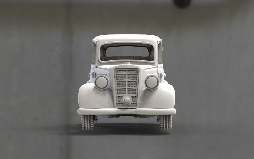 mercedes old truck in concrete parking lot 3D print model_2