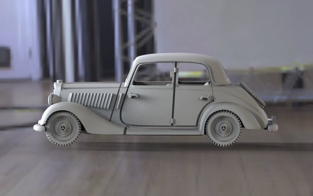 mercedes old truck in concrete parking lot 3D print model_7