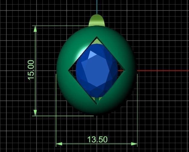 Earring with square cut in oval 3D print model_2