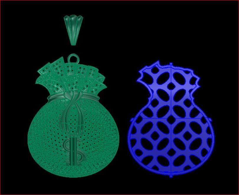 Money Bag Full Diamond Pendant-  Mat Day Tui Dung Tien Full Da 3D print model_5