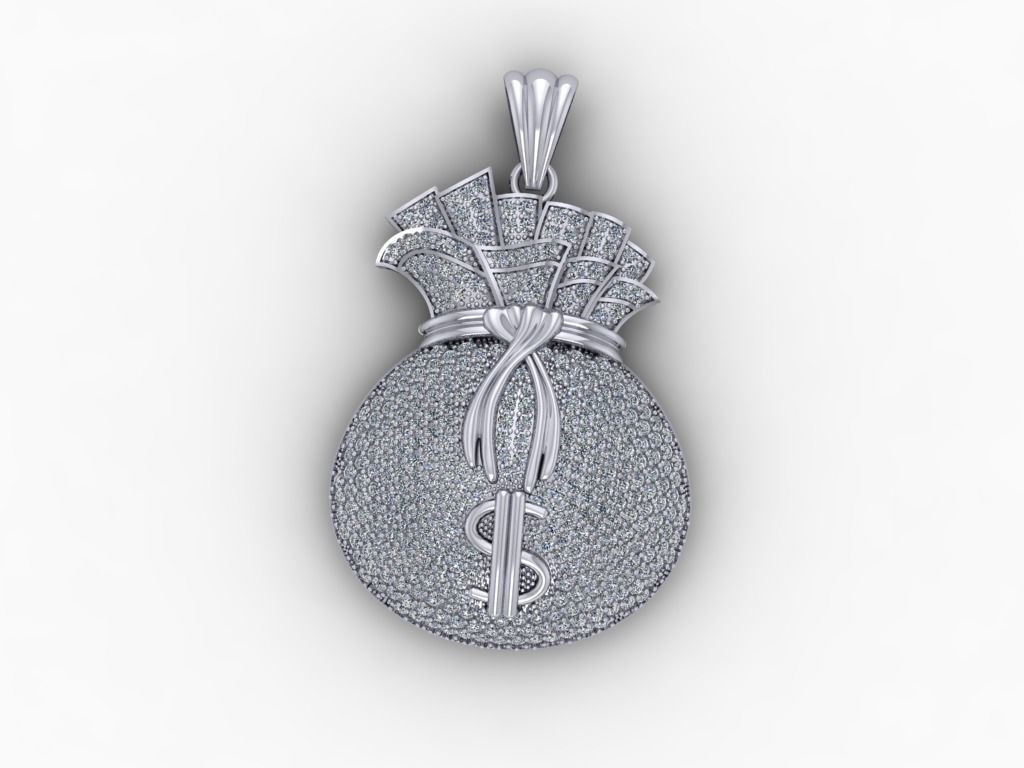 Money Bag Full Diamond Pendant-  Mat Day Tui Dung Tien Full Da 3D print model_3