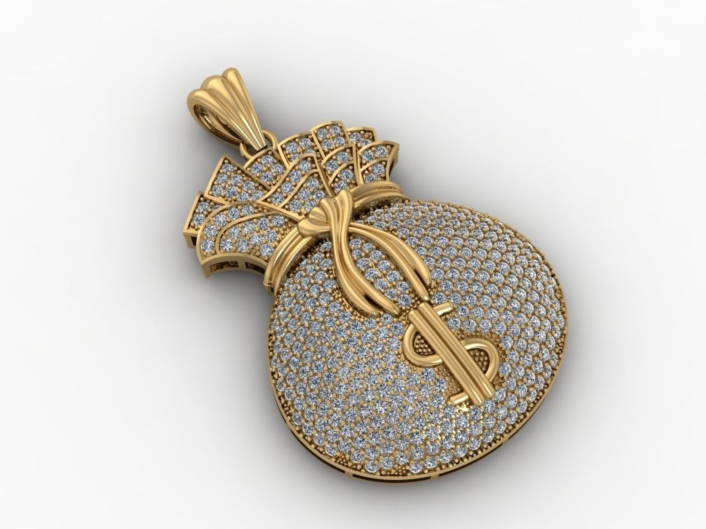 Money Bag Full Diamond Pendant-  Mat Day Tui Dung Tien Full Da 3D print model_2