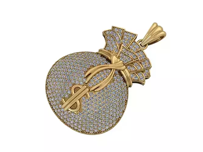 Money Bag Full Diamond Pendant-  Mat Day Tui Dung Tien Full Da