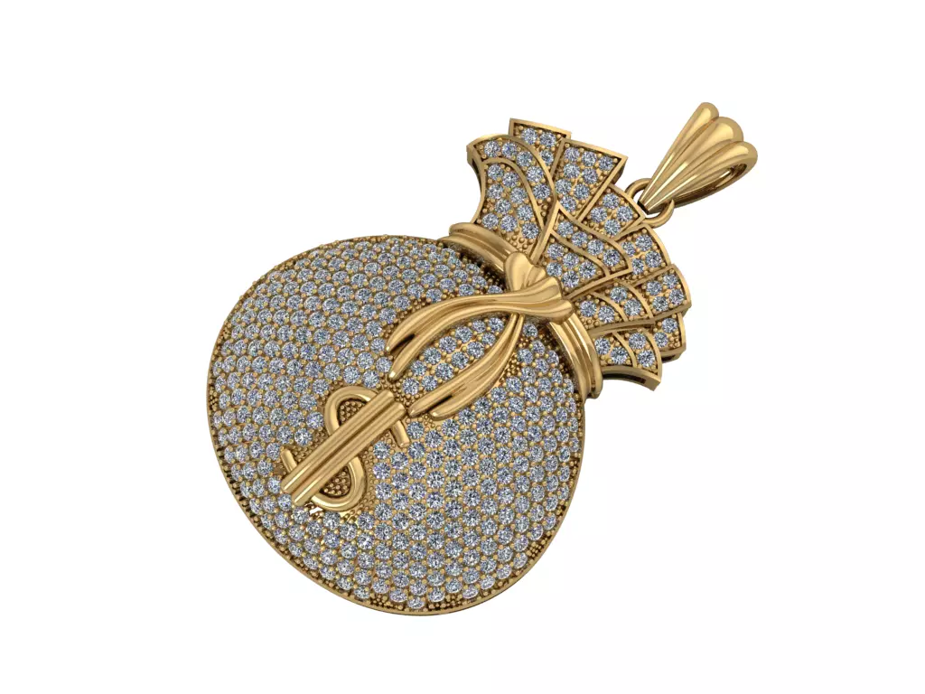 Money Bag Full Diamond Pendant-  Mat Day Tui Dung Tien Full Da 3D print model_0