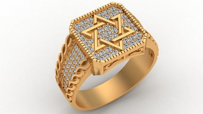 Star Of David Diamond Gold Man Ring 3D print model
