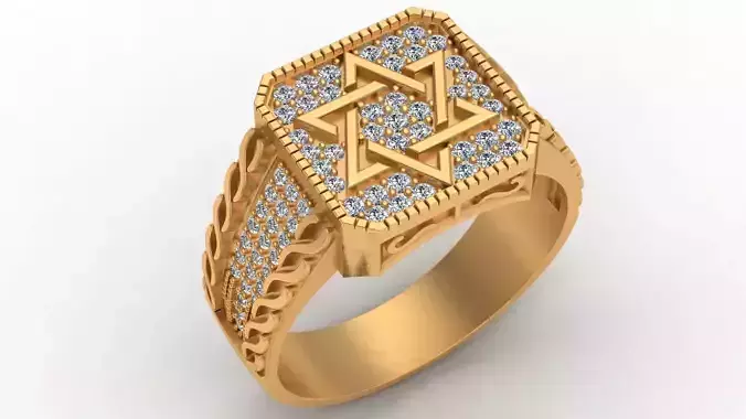 Star Of David Diamond Gold Man Ring 3D print model