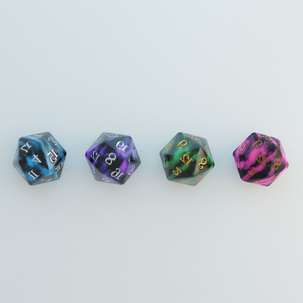 Classic D20 Dice Set Low-poly 3D model_2